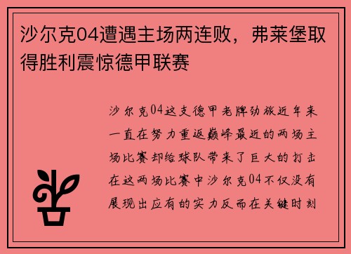 沙尔克04遭遇主场两连败，弗莱堡取得胜利震惊德甲联赛